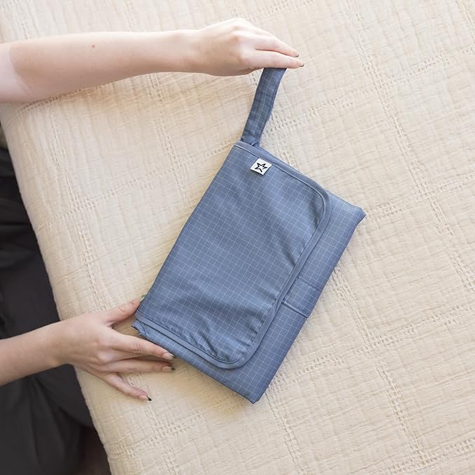 Tiny Twinkle Portable Diaper Changing Pad | Waterproof, Wipeable & Compact Baby Changing Pad for Travel | Smart Wipes Pocket & Organized Storage| Newborn Shower Gift (Grid)