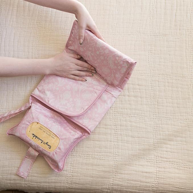 Tiny Twinkle Portable Diaper Changing Pad | Waterproof, Wipeable & Compact Baby Changing Pad for Travel | Smart Wipes Pocket & Organized Storage| Newborn Shower Gift (Toile)