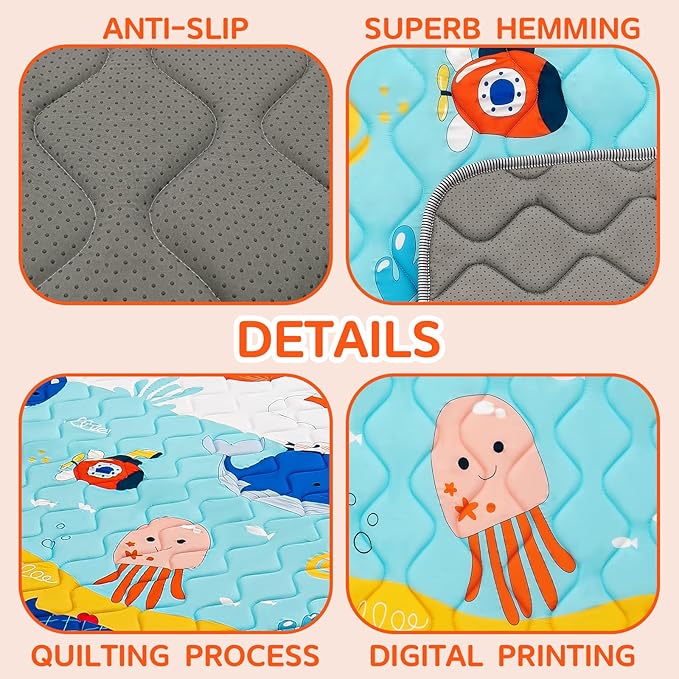 TreeBud Baby Play Mat - Thicken 50x50 Inch Soft Foam Crawling Mat for Playpen & Floor, Non-Slip Waterproof Playmats for Infants & Toddlers, Portable Foldable & Machine Washable, Ocean World