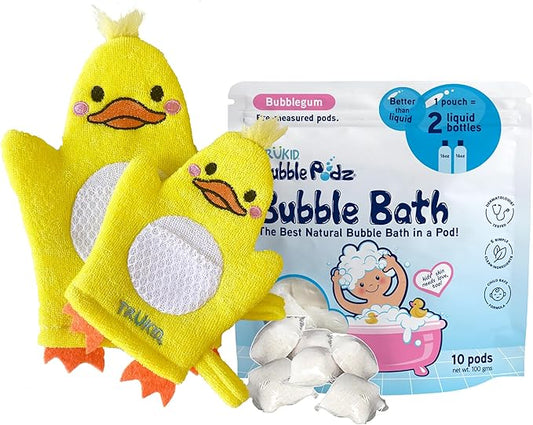 TruKid Bubble Gum Bubble Podz & BubbleGlove Set – Bubble Bath Pods and 2 Wash Gloves for Parent and Child