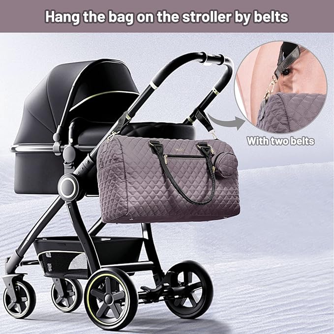 LOVEVOOK Diaper Bag Tote with Pacifier Case and Changing Pad, Large Capacity Mommy Bag for Hospital and Weekender Travel, Functional Baby Bag Newborn Baby Essential, Purple Gray