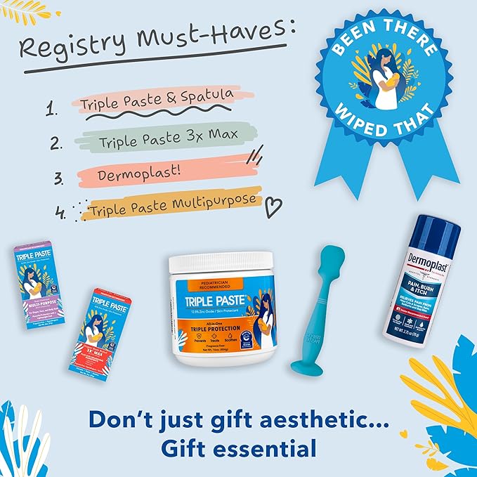 Triple Paste Diaper Rash Cream for Baby & Baby Spatula Bundle - 16 oz Zinc Oxide Ointment and Spatula Treatment, Soothe and Prevent Rash with a Pediatrician-Recommended Hypoallergenic Formula