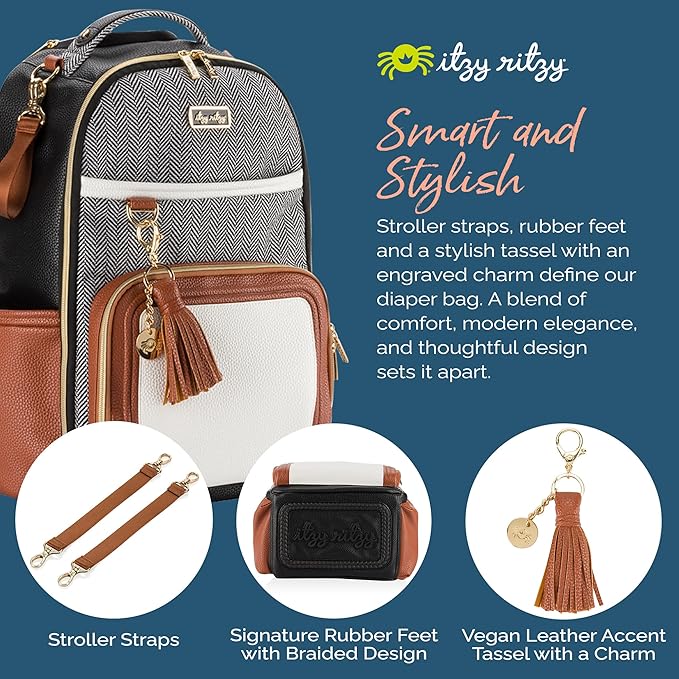 Itzy Ritzy Diaper Bag Backpack – Large Capacity Boss Plus Baby Backpack Diaper Bag Featuring 19 Pockets, Changing Pad, Stroller Clips, and Comfortable Straps (Coffee & Cream)
