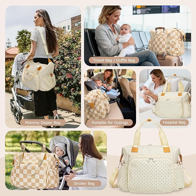 Diaper Bag Tote, Baby Diaper Tote Bags Crossbody Hospital Bag Travel Large Mommy Bag, with Silicone Pacifier Case