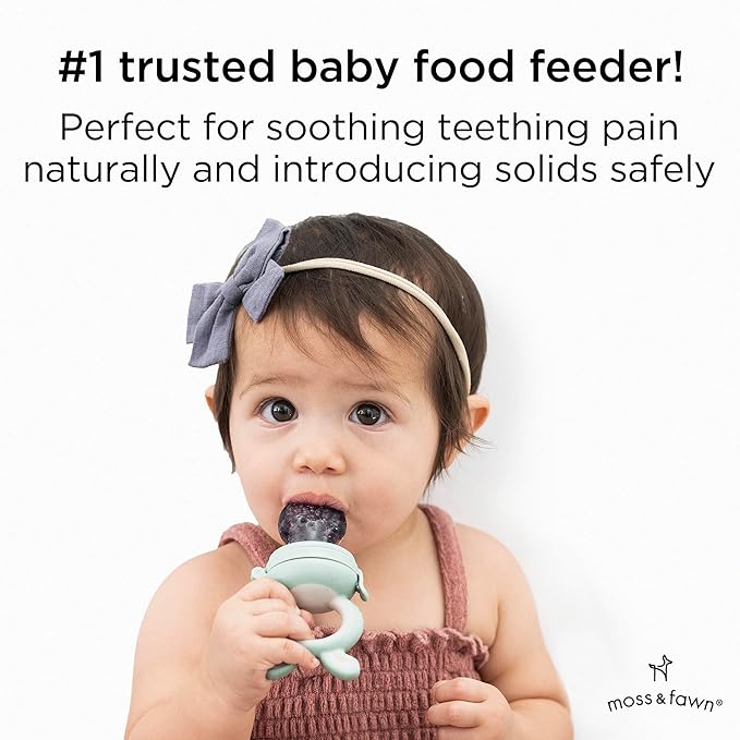Moss and Fawn Baby's First Bites Bundle - Silicone Frozen Breast Milk Popsicle Kit with Forage Feeder & Teething Popsicle Ice Cube Tray - BPA, PVC, & Lead-Free - Fern