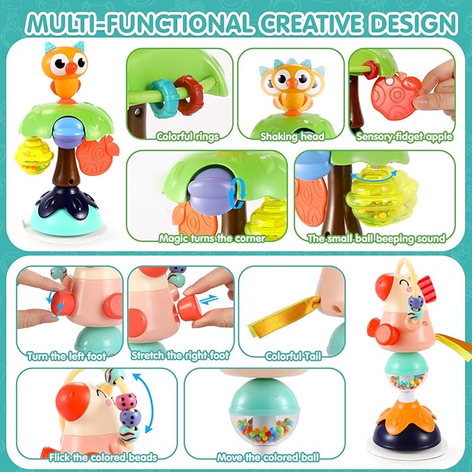 Baby Toys 6-12 Months 3PACK High Chair Scution Cup Toys Rattle Toys for Babies 12-18 Months Baby Tray Infant Toy for 6 9 12 18 24 Months Newborn Gifts for 1 2 Year Olds Boys Girls Kids Birthday Xmas