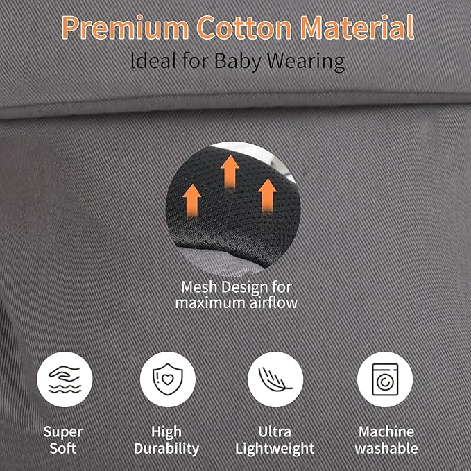 Baby Carrier, Baby Carrier Newborn to Toddler, Ergonomic, Cozy and Lightweight Infant Carrier for 7-44lbs, Toddler Carrier Ideal for Hands-Free Parenting with Zipper Pouch, Bottle Bag, Windproof Cover