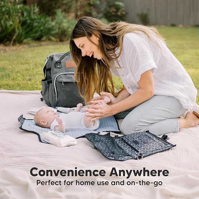 KeaBabies Portable Diaper Changing Pad - Large Waterproof Baby Changing Mat, Compact Travel Diaper Clutch, Functional Pockets Fit Newborn Essentials, Wipeable & Padded Baby Changer (Acacia)