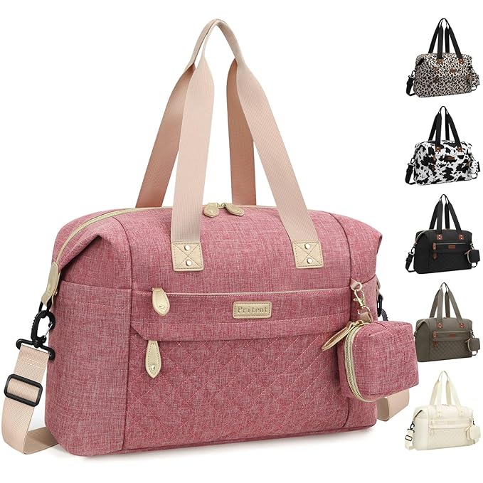 Diaper Bag Tote - Diaper Baby Bags with Pacifier Case, Shoulder Straps, Stroller Clips, Waterproof Large Mommy Bag Maternity Bag Travel Baby Bag for Mom and Dad, Pink