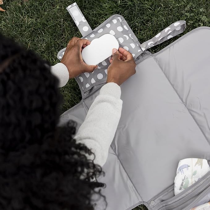 Tiny Twinkle Portable Diaper Changing Pad | Waterproof, Wipeable & Compact Baby Changing Pad for Travel | Smart Wipes Pocket & Organized Storage| Newborn Shower Gift (Luna)