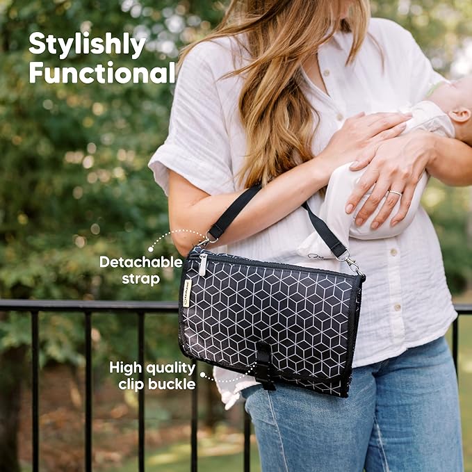 KeaBabies Portable Diaper Changing Pad - Large Waterproof Baby Changing Mat, Compact Travel Diaper Clutch, Functional Pockets Fit Newborn Essentials, Wipeable & Padded Baby Changer (Acacia)