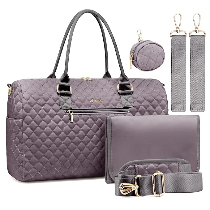 LOVEVOOK Diaper Bag Tote with Pacifier Case and Changing Pad, Large Capacity Mommy Bag for Hospital and Weekender Travel, Functional Baby Bag Newborn Baby Essential, Purple Gray