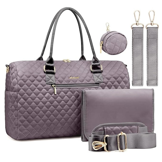 LOVEVOOK Diaper Bag Tote with Pacifier Case and Changing Pad, Large Capacity Mommy Bag for Hospital and Weekender Travel, Functional Baby Bag Newborn Baby Essential, Purple Gray