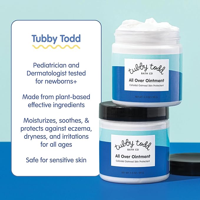 TUBBY TODD All Over Ointment - Baby Eczema Cream - Everyday Multi-Purpose Baby Skin Relief Cream - Sensitive Skin, Dry Skin & Irritation - Steroid & Gluten Free - Lavender Rosemary, 2 Pack 3.5oz & 8oz