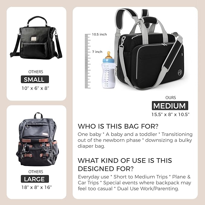 Mellories 4 in 1 Convertible Diaper Bag Tote For Baby Boys and Girls - Converts Into Diaper Backpack, Baby Tote, Stroller Bag and Crossbody Diaper Bag - Black Baby Travel Bag - Gift for Mom