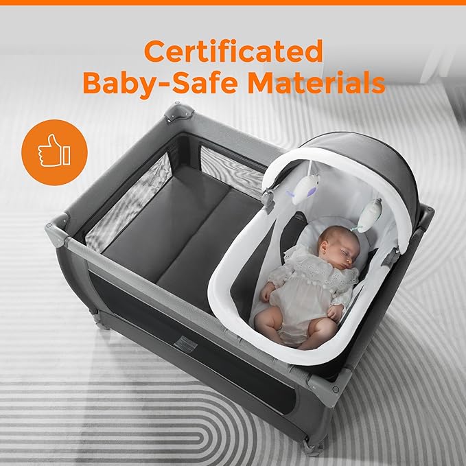 Pamo Babe One Step Setup 4-in-1 Playard for Babies Pack and Play - Portable Crib with Changing Table