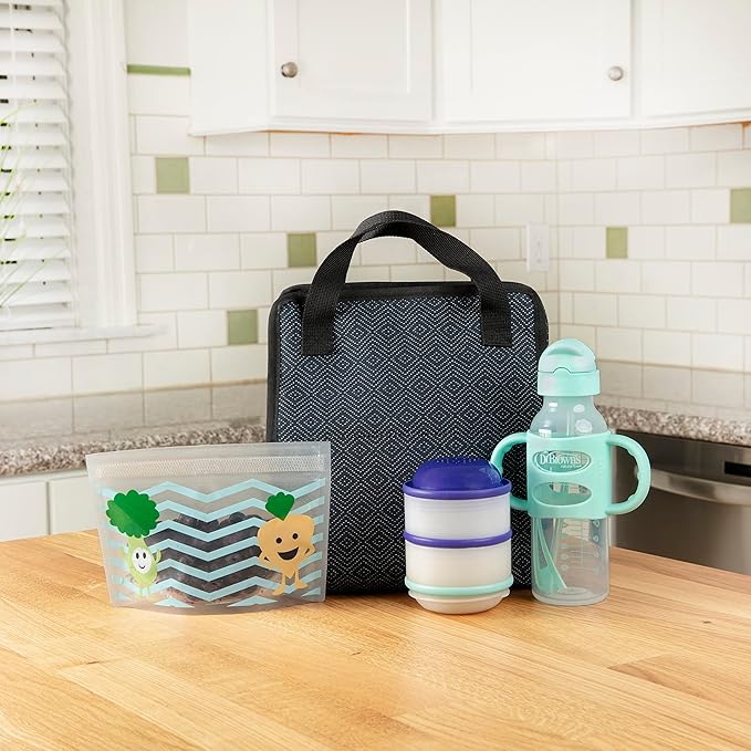 Dr. Brown’s Fold & Freeze Bottle Tote, Breastfeeding Essential Cooler Bag, 6 Baby Bottles Milk Storage - Black