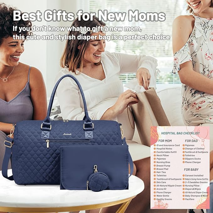 LOVEVOOK Diaper Bag Tote with Pacifier Case and Changing Pad, Large Capacity Mommy Bag for Hospital and Weekender Travel, Functional Baby Bag Newborn Baby Essential, Blue