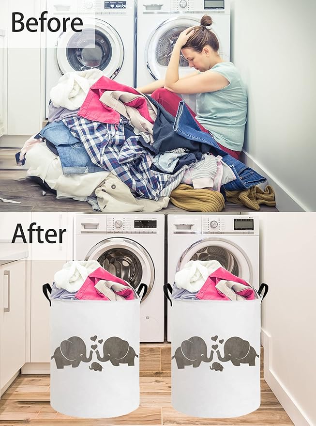 ESSME Baby Laundry Basket,Elephant Hamper，Baby Hamper For Nursery for Kids, Elephant Nursery Decor,Gift Baskets,Home Organizer (Love Elephant)