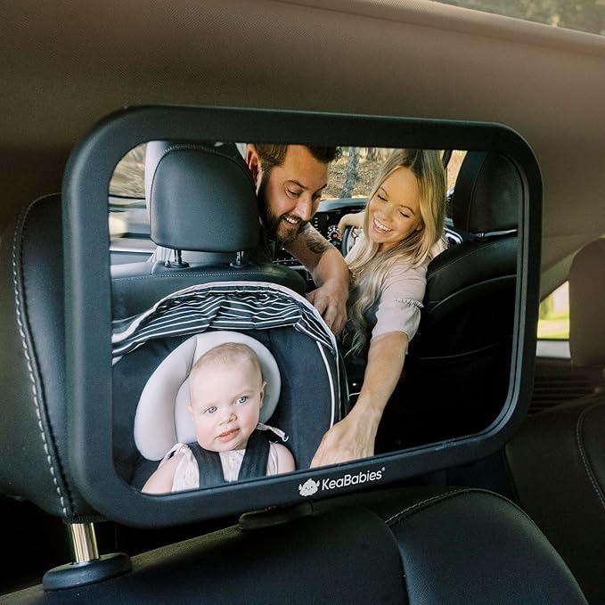 KeaBabies Baby Car Seat Mirror - Wide Shatterproof Backseat Infant Car Mirror for Baby Rear Facing, Crystal Clear View, Travel Accessories, Easy Install & Adjust for Removable Headrest (Matte Black)