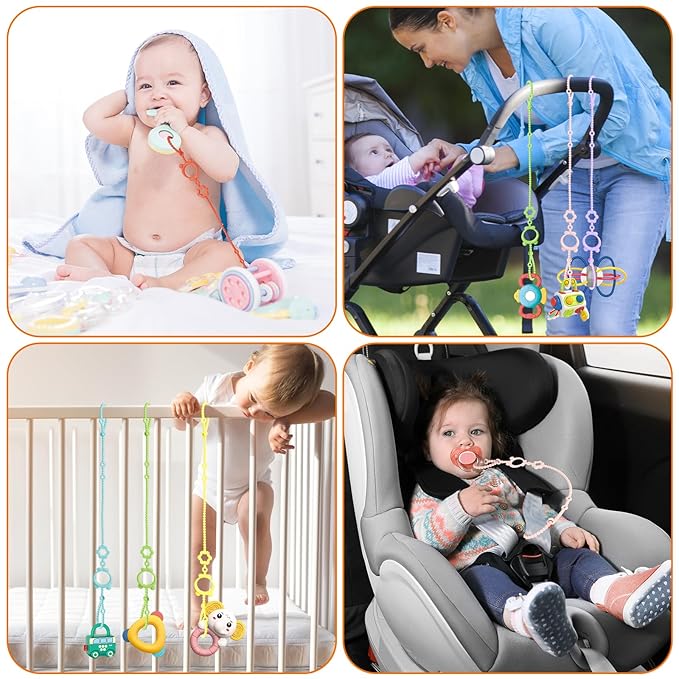 Toy Straps for Baby, 6pcs Adjustable Toy Holder for Stroller Accessories, Silicone Baby Tether Pacifier Clip, No Throw Baby Travel Essential Leash for High Chair, Car Seat, Baby Toy Clips,Cribs