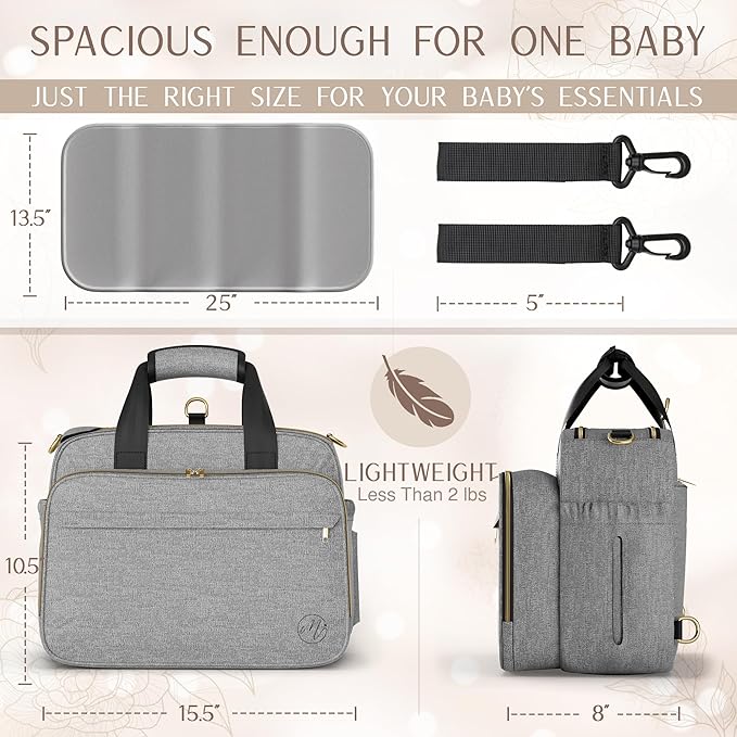 Mellories 4 in 1 Convertible Baby Diaper Bag – Converts from Tote to Backpack, Stroller & Crossbody Diaper Bag – Gray Baby Travel Bag – Gift for Moms