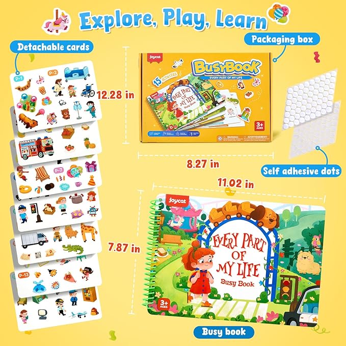 JoyCat Preschool Busy Book for Toddlers 3-5, Dual-Language Learning Activities, Educational Sensory Toys, Autism Learning Materials for Boys & Girls (Daily Life)