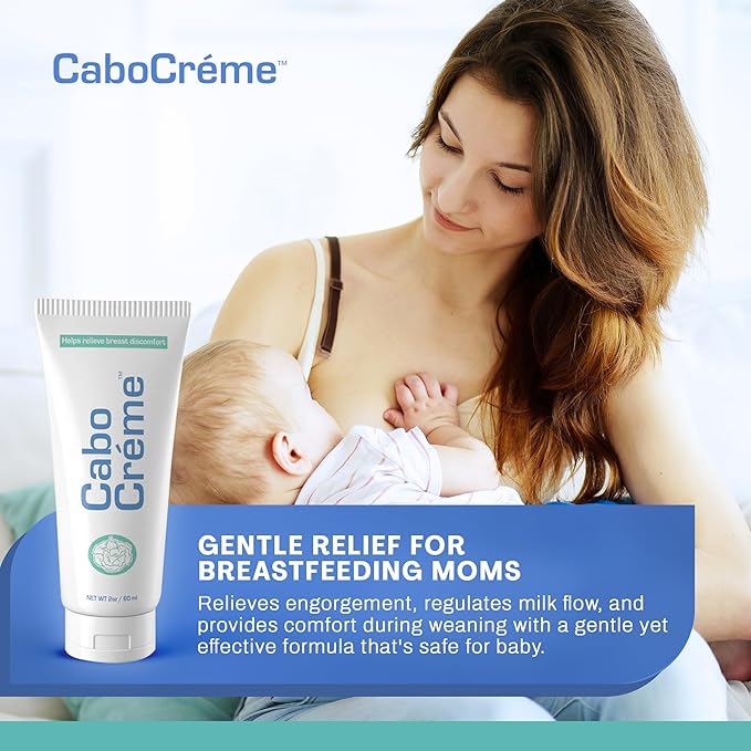 CaboCréme Cabbage Breast Cream for Tenderness & Engorgement Relief, Breastfeeding Weaning Support - Dry Up Breast Milk - Postpartum Essential - OB-GYN Created & Breastfeeding Mother-Approved - 2 oz