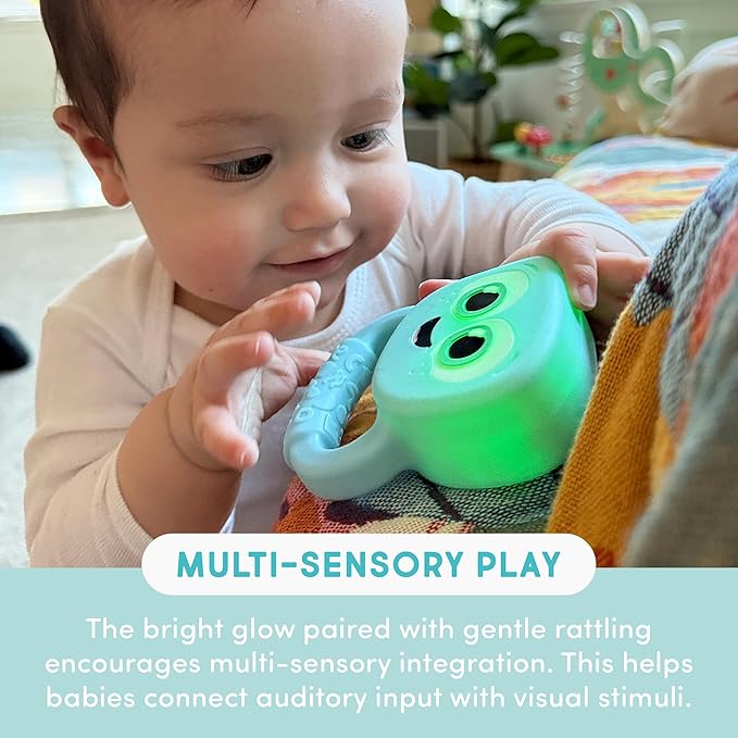 Glo Pals Light-Up Rattle – Sensory Baby Rattle Toy That Glows 7 Fun Colors – Soft Silicone Toy for Babies – Baby Rattle – Blair