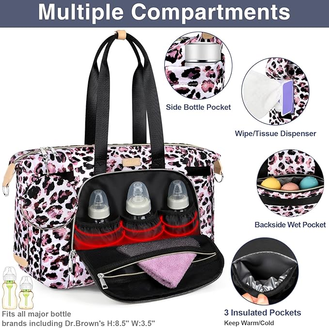 ITIEZY Diaper Bag Tote for Baby - Large Mommy Bag with Portable Changing Pad Pacifier Case, Hospital Bags Travel Baby Bag