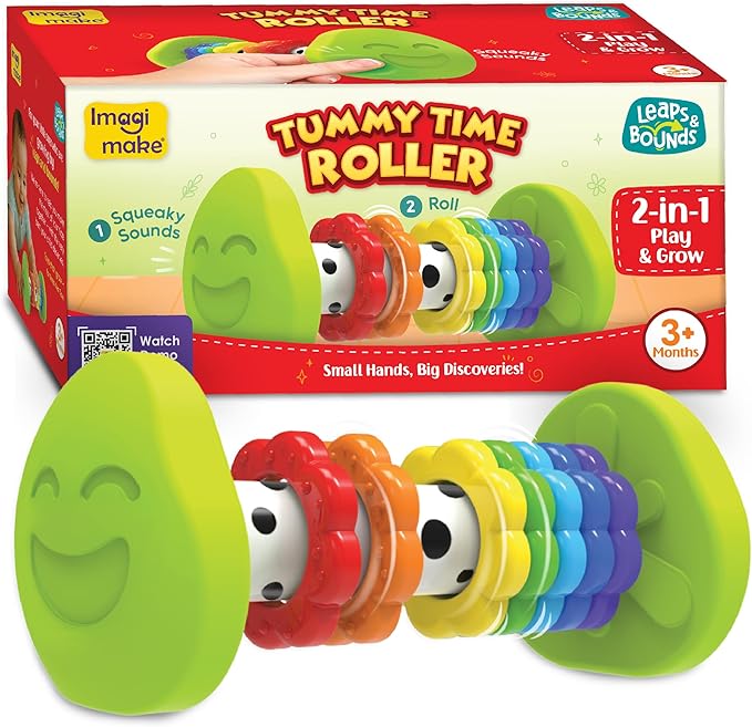 Imagimake Tummy Time Roller | Leaps & Bounds Baby Toys for 3+ Months | Early Learning Toy for Toddlers & Infants | 2-in-1 Play & Grow - Squeaky Sounds | Non - Toxic | New Born Baby Gift for 3+ Months