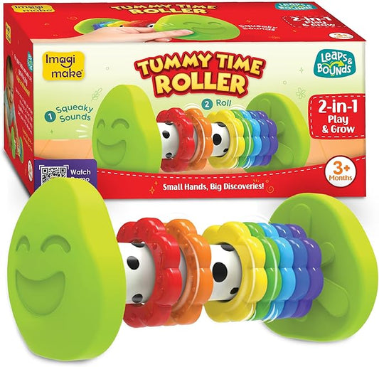 Imagimake Tummy Time Roller | Leaps & Bounds Baby Toys for 3+ Months | Early Learning Toy for Toddlers & Infants | 2-in-1 Play & Grow - Squeaky Sounds | Non - Toxic | New Born Baby Gift for 3+ Months