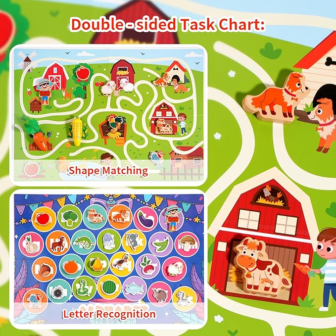 Montessori Toys for 2 3 4 5 Year Old Boys & Girls,Preschool Learning Educational Activities Toys Fine Motor Skills Development,Wooden Farm Sensory Toddler Toy,Ideal Birthday Gift Kids