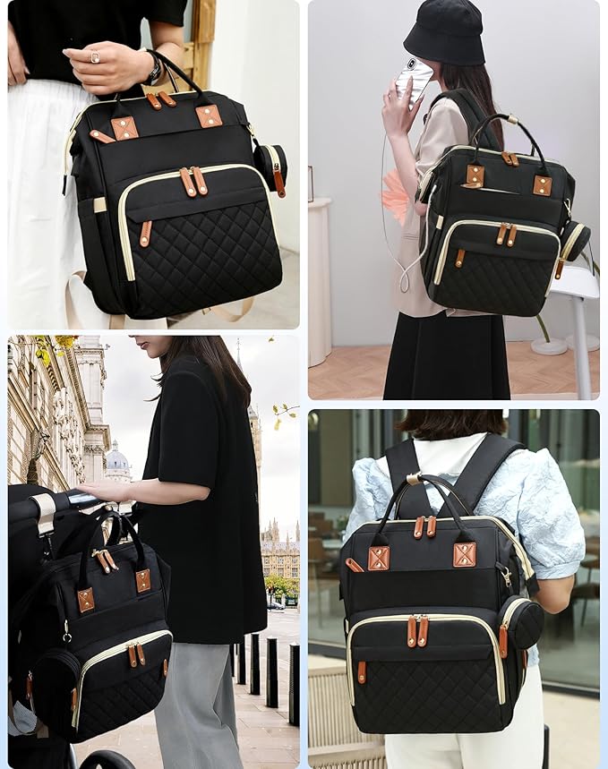 Diaper Bag with Changing Station, Waterproof 3 in 1 Baby Diaper Backpack with Foldable Changing Pad, Large Travel Back Pack for Baby Girl Boy, Baby essentials, Black