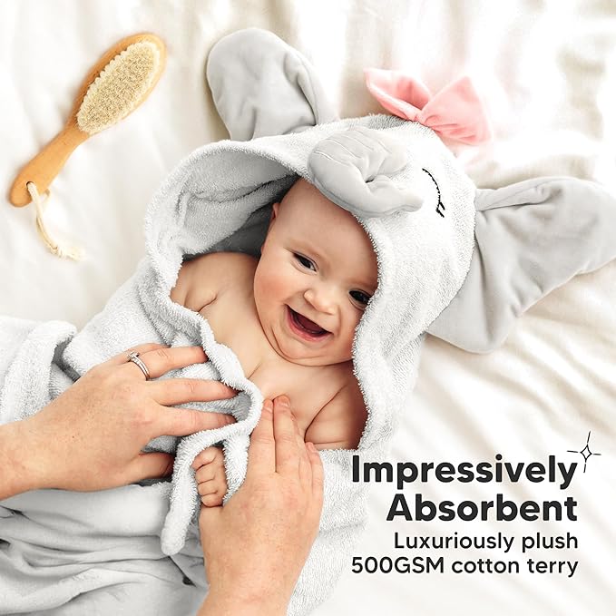 KeaBabies Organic Baby Towel with Hood for Girls, Boys - Soft, Absorbent, 100% Cotton Hooded Baby Towels for Newborns, Infants, Large Hooded Bath Towels for Babies, Kids, Toddler 1-3 (Ella)