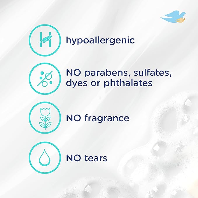 Baby Dove Sensitive Skin Care Baby Wash Fragrance Free Moisture For Baby Bath Time Fragrance Free and Hypoallergenic, Washes Away Bacteria 34 oz (Pack of 1)