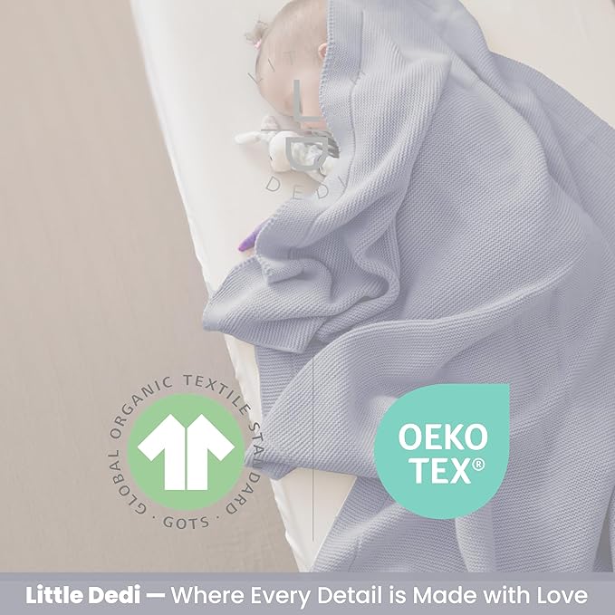 Little Dedi 100% Organic Cotton GOTS Certified Baby Knitted Blanket with Gift Box - Soft Toddler, Crib, Stroller Blanket - Neutral Swaddle and Receiving Blanket for Newborns, 30"x40", Grey Blue