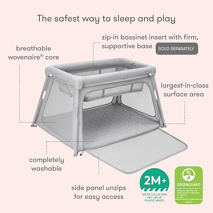 Newton Baby Deluxe Travel Crib & Play Yard | Largest in Class, Breathable, Washable Mattress, Foldable Playpen for Toddlers, Travel Bag, Grey