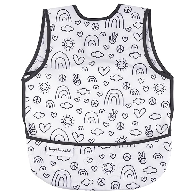 Tiny Twinkle Mess Proof Baby Bib for Boys | Waterproof Toddler Bib for Eating | Baby Apron for Feeding, Machine Washable | Perfect Shower Gift (Peace, 6–24M)