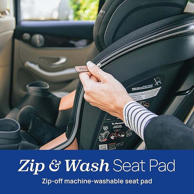 Chicco Fit360 Zip ClearTex Rotating Convertible Car Seat with Fit360 Mirror, 360 Degree Rotation for Rear-Facing and Forward-Facing Usage | Jet/Black