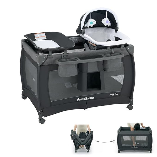 Pamo Babe One Step Setup 4-in-1 Playard for Babies Pack and Play - Portable Crib with Changing Table