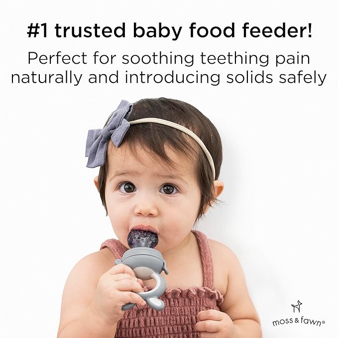 Moss and Fawn Forage Feeder - Soothing Silicone Frozen Breast Milk Popsicle & Baby Food Teething Toy, Pacifier, Fruit Feeder, & Teether - BPA, PVC & Phthalate-Free - Dew