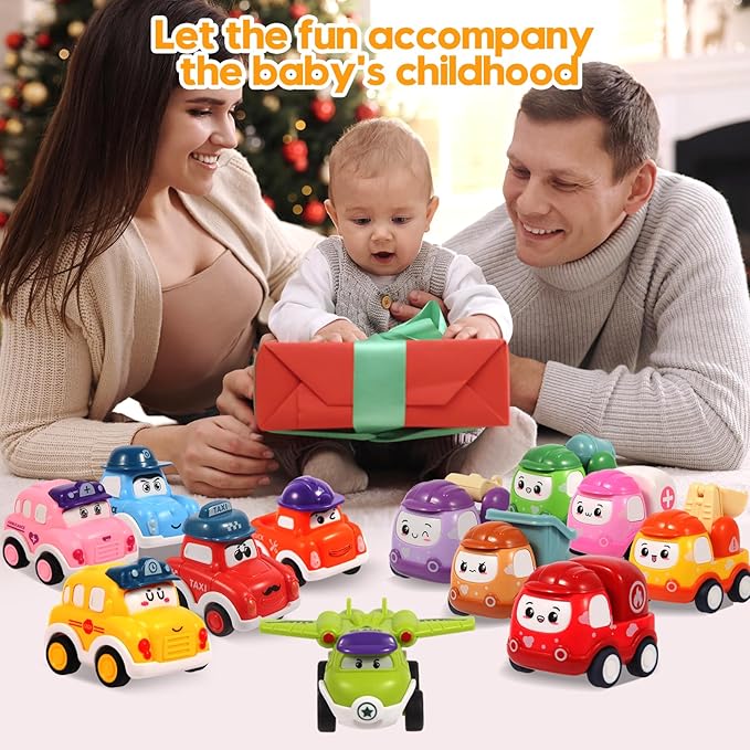 12 Pcs Pull Back Cars Set Toys for 1 2 3 Year Toddlers, Baby Car Toys for 12-18 Months, Construction Vehicle Racing Car Set, Baby Toys for 1 2 Year Old Boy, 1st Birthday Gift for 1 2 3 Year Old Boys