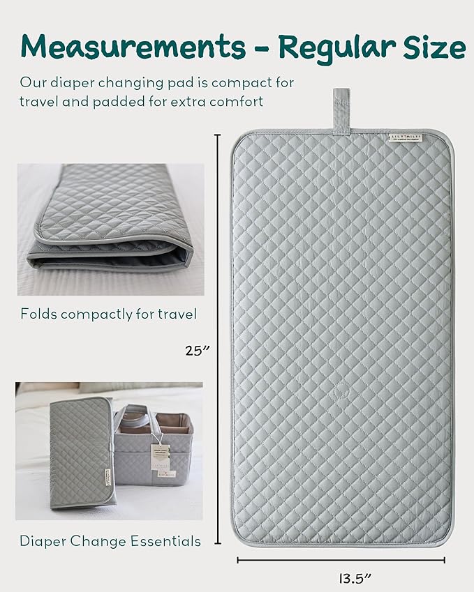 Lily Miles Baby Changing Pad Portable, Diaper Changing Mat with Magnetic Latches, Travel Pad for Diaper Bag, Baby Essentials, Wipeable & Waterproof Mat (Heather Gray, Regular)