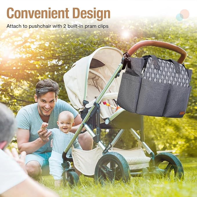 Lekebaby Diaper Bag Tote, 17 Pockets Large Travel Diaper Tote Waterproof with Portable Changing Pad, Mom Crossbody Hospital Bag for Labor Delivery, Baby Essentials for Newborn Gifts, Grey