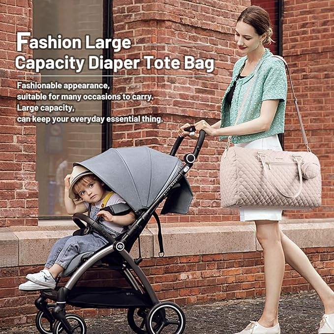 LOVEVOOK Diaper Bag Tote with Pacifier Case and Changing Pad, Large Capacity Mommy Bag for Hospital and Weekender Travel, Functional Baby Bag Newborn Baby Essential