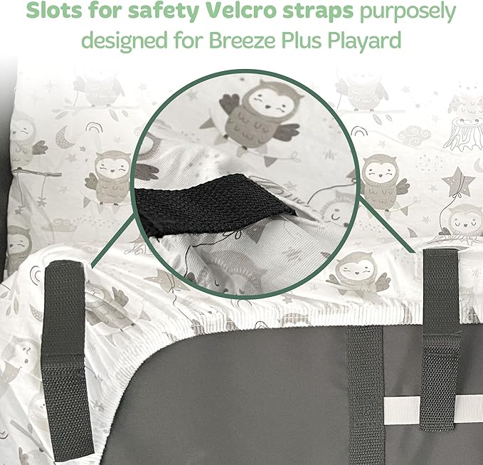 Joey + Joan Pack and Play Sheets Fitted – Compatible with 4moms Breeze Plus Playard & Breeze Go Playard – Fits Up to 30 x 43 Inch Mattress Without Bunching – Grey