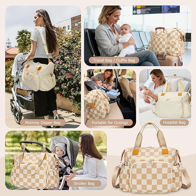 Diaper Bag Tote, Baby Diaper Tote Bags Crossbody Hospital Bag Travel Large Mommy Bag, with Silicone Pacifier Case