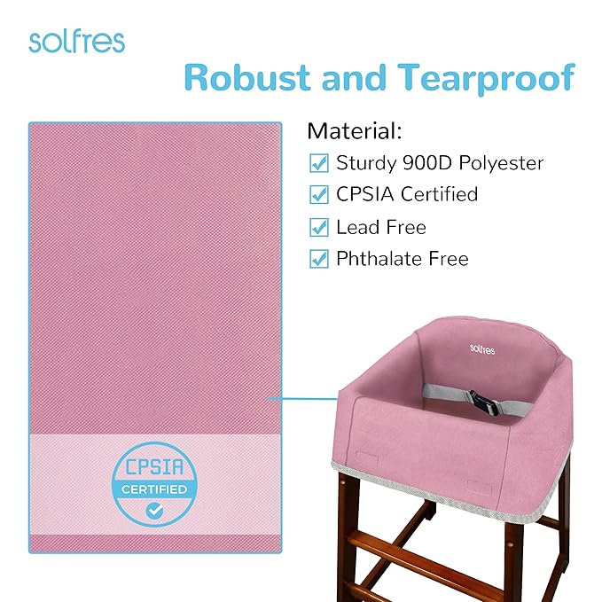 Dual-Belt Baby High Chair Cover, Upgrade Version, for Wooden or Restaurant High Chair, Sturdy and Robust Material, Waterproof Washable Stain and Slip Resistant, Pink