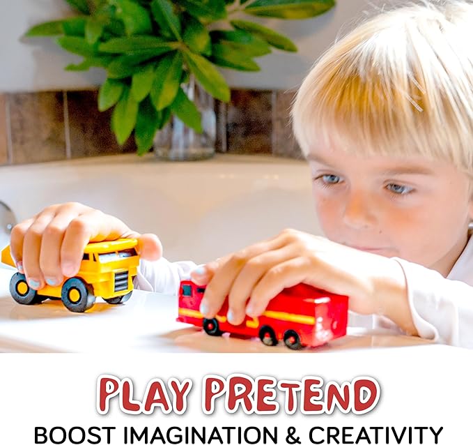 SplashEZ Mold Free Baby Bath Toys, No Hole Bath Toys for Toddlers, Bathtub Cars Set for Kids Ages 1-3, No Mold Floating Water Vehicles Set for Pool, BPA-Free, Safe, Fun, Infant Ages 1 3 6 12 18 Months